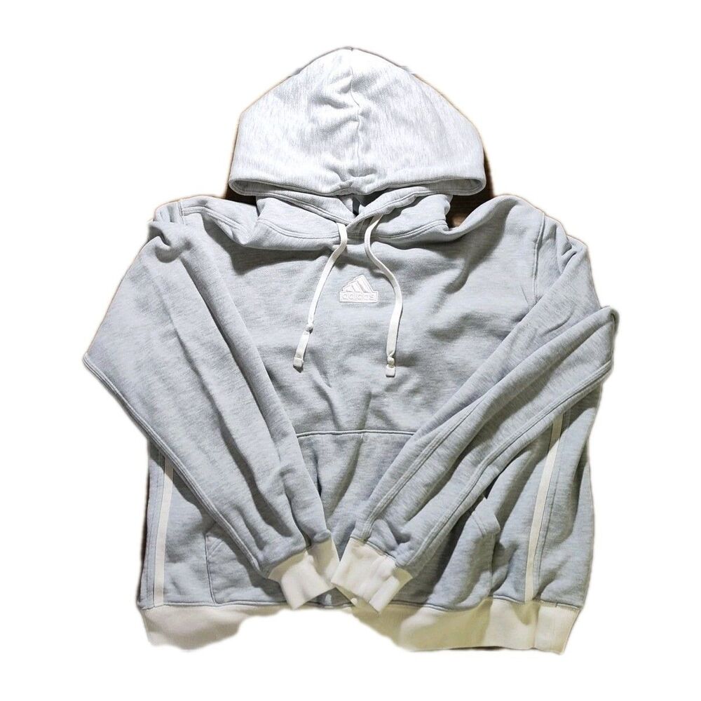 Adidas Grey And Cream Center Logo Pullover Hoodie Size M